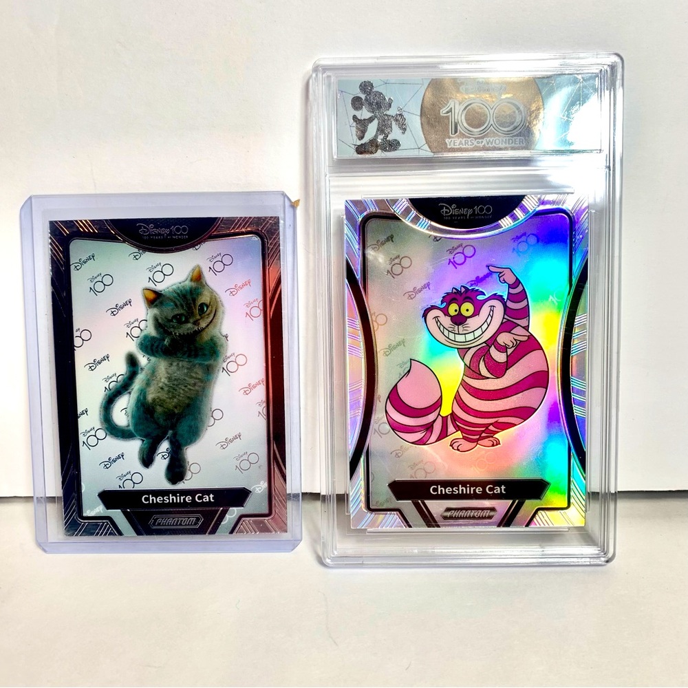 2 Cheshire Cats trading cards. 2023 LE phantom 100 years of wonder cards